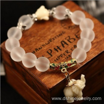 Nature Matte Crystal Beads Bracelet With Elephant Pendant